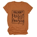 Detail of rust red heathered fabric with 'YOU DON'T HAVE TO BE PERFECT' graphic print - S / Tops / Burnt Orange (Black Font)