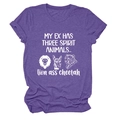 Détail de l'imprimé blanc humoristique et des graphismes animaux sur t-shirt mauve chiné - Violet (Texte Blanc)