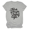 Close-up of Thick Thighs Pretty Eyes print on grey casual cotton short sleeve t-shirt - S / Light Gray