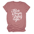 Close-up of crew neck t-shirt with Thick & Thighs Pretty Eyes print in dusty rose - S / Rose Gold