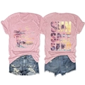 Détails avant et arrière du t-shirt rose Sun Salt Sand avec mini-short en jean - Rose