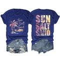 Détails à plat du t-shirt Sun Salt Sand avec imprimé tropical et short en jean vieilli - Bleu Vintage