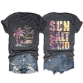 Ensemble t-shirt gris foncé Sun Salt Sand avec motif palmier et short en jean - Gris Chiné Noir