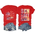 T-shirt rouge Sun Salt Sand et short en jean vieilli avec imprimé bord de mer - Rouge