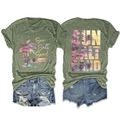 T-shirt vert Sun Salt Sand et short en jean montrant le design avant et arrière à plat - Vert olive