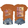 Vues détaillées de l'ensemble d'été t-shirt Sun Salt Sand et short en jean vieilli - Orange Brûlé
