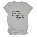 Detail of grey crewneck T-shirt with LOVE THEM. SPOIL THEM. printed text and cotton texture - Light Grey (Black Font)