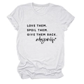 Detailed view of white cotton t-shirt with Love Them Spoil Them black slogan print - White (Black Font)