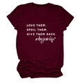Detailed close-up of burgundy crew neck t-shirt featuring white daycare life slogan print - Wine Red (White Font)