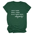 Detail of forest green crew neck T-shirt with LOVE THEM SPOIL THEM printed slogan - Retro Green (White Font)