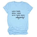 Detail view of light blue crew neck T-shirt with black love them spoil them text - Light Blue (Black Font)