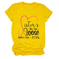 Detail of Sisters On The Loose print on bright yellow crew neck cotton t-shirt - S / Tops / Yellow (Black Text)