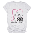 Detail of Sisters On The Loose 2025 print on white cotton crew neck t-shirt - S / Tops / White (Black Text)