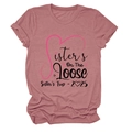 Detail of Sisters on the Loose graphic print on a dusty rose crew neck t-shirt - S / Tops / Rose Gold (Black Text)