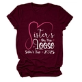 Detail of burgundy t-shirt with Sisters On The Loose print and heart graphics - S / Tops / Wine Red (White Text)