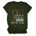 Flat lay of dark green T-shirt featuring pink Sister's Trip 2025 graphic print - S / Tops / Army Green (White Text)