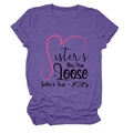 Detailed flat lay of a heather purple t-shirt featuring Sisters Trip 2025 graphic print - S / Tops / Purple (Black Text)