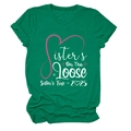 Detail of Sisters On The Loose print on a dark green crew neck cotton t-shirt - S / Tops / Dark Green