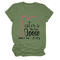 Detail of army green crewneck t-shirt with Sisters On The Loose 2025 print design - S / Tops / Olive Green (Black Text)