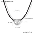 Polished silver heart pendant on a long black braided rope necklace in titanium steel - Steel Color (Silver)