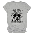 Detail of grey crewneck T-shirt with black I Never Dreamed A Super Cool Aunt typography - Light Gray