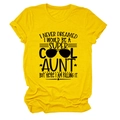 Close-up of creative slogan print on yellow cotton crew neck T-shirt for women - Yellow