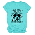 Detail of light blue cotton T-shirt featuring 'AUNT' graphic print and crew neck - Deep Water Blue