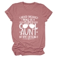 Close-up of pink crewneck T-shirt with white Super Cool Aunt printed text and sunglasses - Rose Gold (White Font)