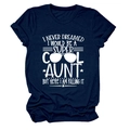 Macro shot of navy cotton t-shirt fabric with white aunt quote typography print - Navy Blue (White Font)