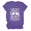 Detail of the Heather Purple heather knit fabric with Cool Aunt graphic and sunglasses print - Purple (White Font)