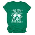 Detail of emerald green cotton T-shirt featuring white Cool Aunt typography and star graphics - Dark Green (White Font)