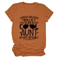 Detail of the soft heathered terracotta fabric and aunt slogan print on this women's tee - Burnt Orange (Black Font)