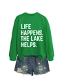 Detalle de sudadera verde con estampado Life Happens y pantalones cortos vaqueros - S / Verde Brillante (Letra Blanca)