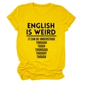 Detail of the yellow cotton crewneck T-shirt with black English grammar quote print - Yellow (Black Font)