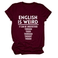 Detail of soft cotton wine red t-shirt with humor English print and round neck - Wine Red (White Font)