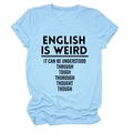 Detailed view of light blue cotton T-shirt with black English slogan print on white background - Light Blue (Black Font)