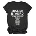 Detail of crew neck short sleeve tee in dark grey with humorous white English text print - Heather Gray (White Font)