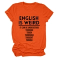 Minimalist orange crew neck short sleeve T-shirt with English text print for casual wear - Orange (Black Font)
