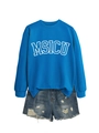 Bright blue crewneck sweatshirt with MSICU print and distressed denim shorts set - Lake Blue (White Font)