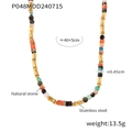 Colorful natural stone beaded necklace with golden stainless steel bamboo spacers - Gold Necklace (P048)