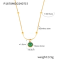 Collar de cadena de serpiente en acero dorado con colgante de piedra verde retro - 39+5cm / Estilo Piedra Verde Dorada (P1878)