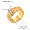 Anillo de eslabones en acero de titanio chapado en oro 18K con diamantes rectangulares T6 7 8 - US 6 / Dorado