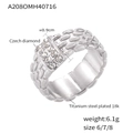 Anillo de plata en acero de titanio con textura tejida y cristales brillantes - US 6 / Color acero