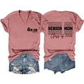 Front and back view of pink V-neck T-shirt with Senior Mom 2026 graduation print - Rose Gold (Black Font Print)