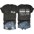 Senior Mom Class of 2026 grey V-neck t-shirt with denim shorts outfit set - Heather Grey (White Font Print)