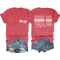 Flat lay of red V-neck T-shirt and denim shorts with Senior Mom Class of 2026 print - Red (White Font Print)