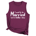 Detail of the slogan print and knot design on this burgundy sleeveless women's vest - Fuschia