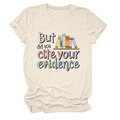 Detalle de camiseta beige de cuello redondo con estampado 'But did you cite your evidence' - S / Arena