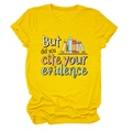 Detailed close-up of the graphic print and cotton texture on a bright yellow T-shirt - Yellow