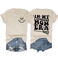 Detailed front and back view of oatmeal Lacrosse Mom T-shirt with denim shorts - Sand (Black Print)